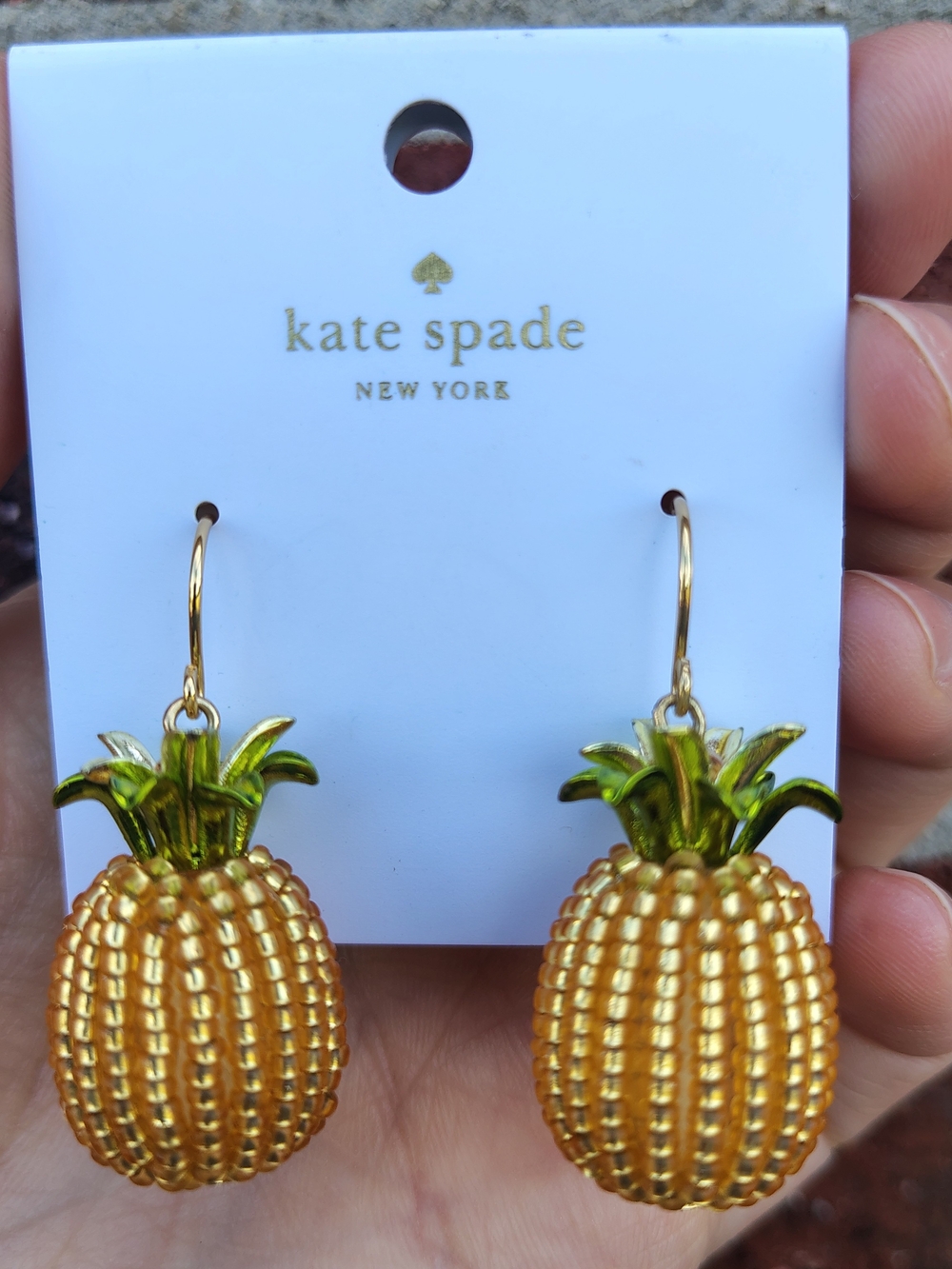 kate spade Beaded Gold-Tone Pineapple Dangle Earrings With Green Resortwear - Picture 3 of 3